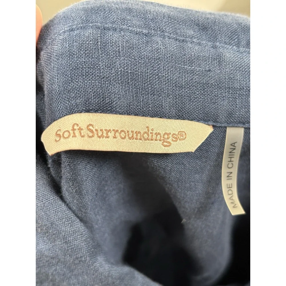 Soft Surroundings Island Breeze Linen Tunic Size L Relaxed Long Slv Pockets Blue - Picture 5 of 9